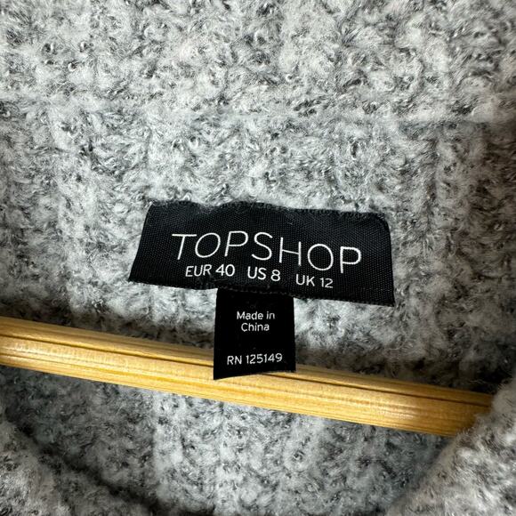 Topshop Womens Textured Knit Colorblock Grey Red Mock Neck Pullover Sweater Sz 8 - Picture 6 of 10